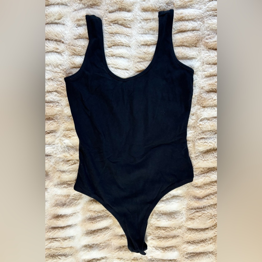 Shrinking Violet - Black Scoop-Back One-Piece Bodysuit
